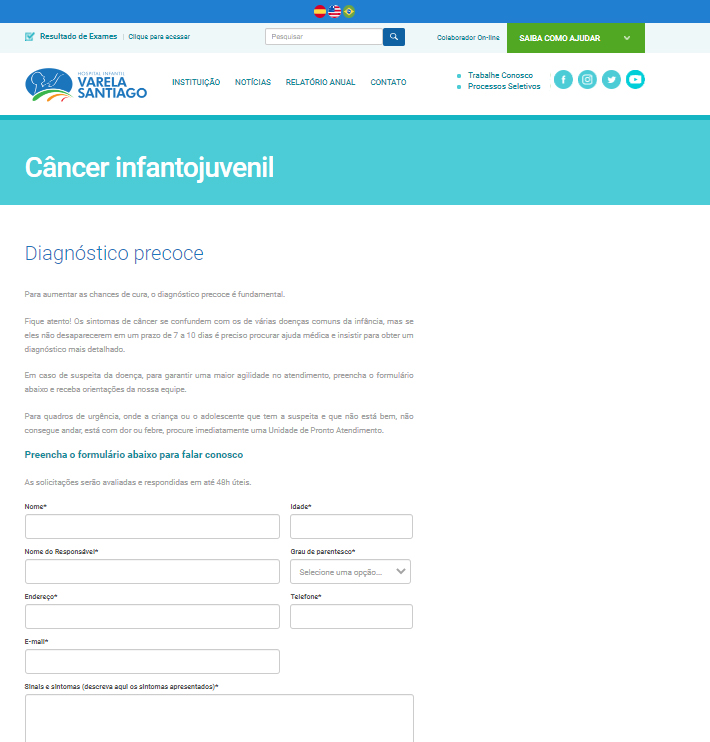 Varela Santiago lança formulário online para auxiliar no diagnóstico precoce do câncer infantojuvenil